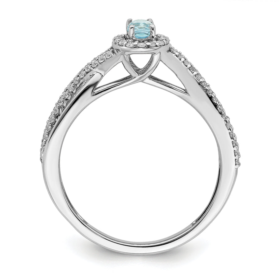 Quality Gold 14k White Gold Aquamarine Diamond Halo Engagement Ring