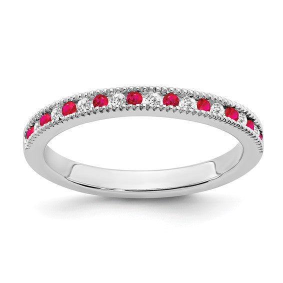 Quality Gold 14k White Gold Ruby and Diamond Band