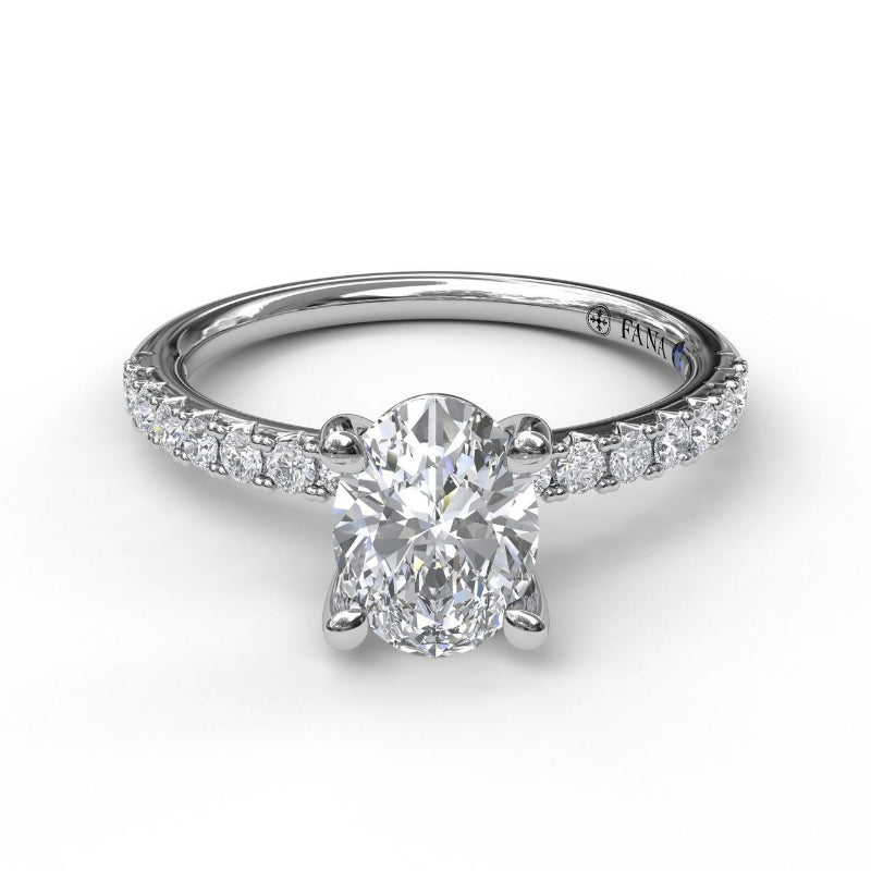 Fana Classic Single Row Engagement ring with an Oval Center Diamond.