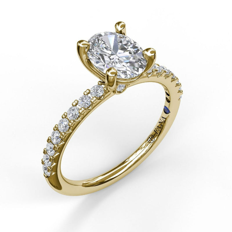 Fana Classic Single Row Engagement ring with an Oval Center Diamond.