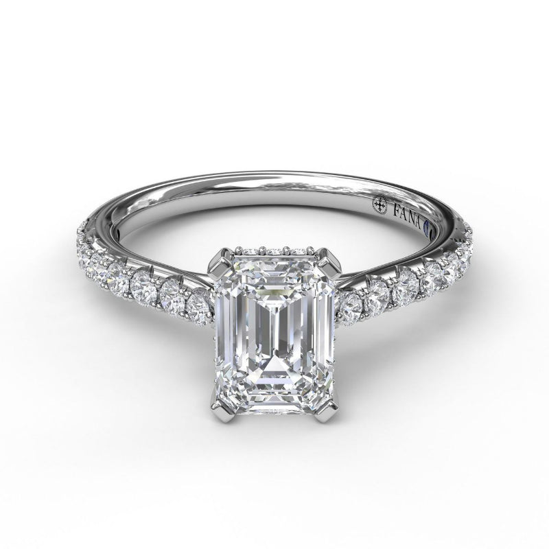 Fana Classic Emerald Cut Engagement Ring with a Subtle Diamond Splash