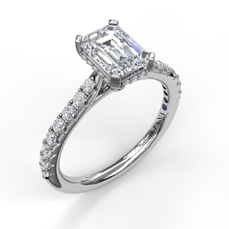 Fana Classic Emerald Cut Engagement Ring with a Subtle Diamond Splash