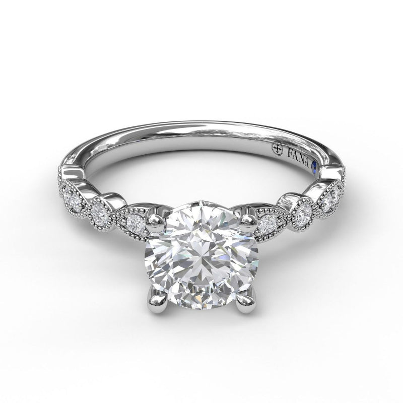 Fana Classic Diamond Engagement Ring with Detailed Milgrain Band