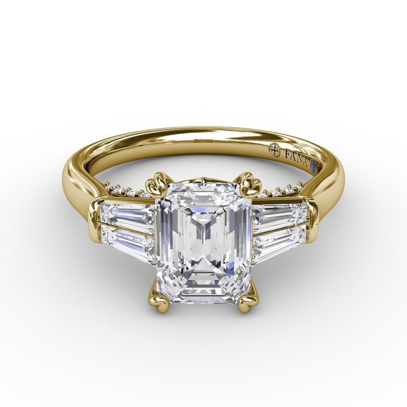 Fana Emerald-Cut Diamond Engagement Ring With Tapered Baguette Side Stones