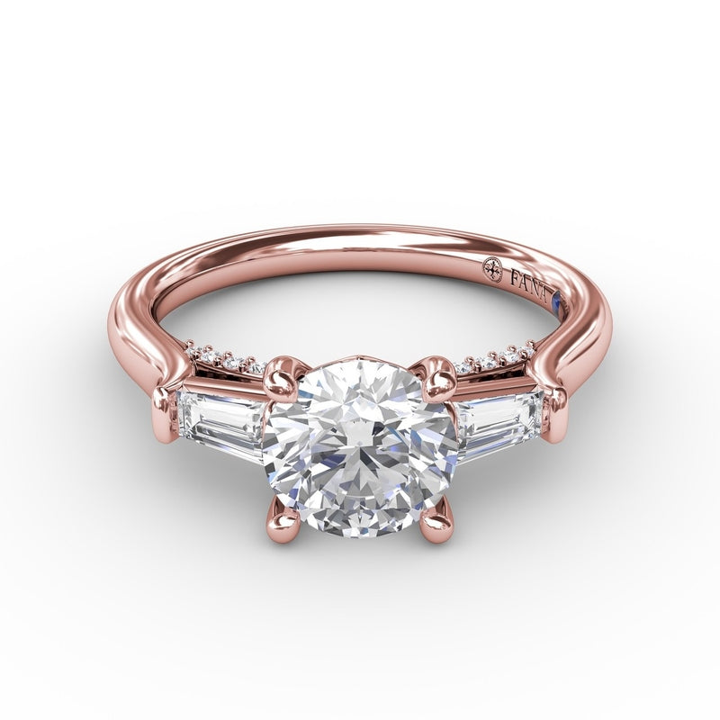 Fana Three-Stone Round Diamond Engagement Ring With Bezel-Set Baguettes