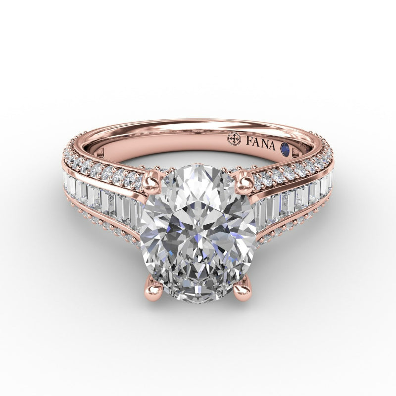 Fana Oval Diamond Solitaire Engagement Ring With Baguettes and Pave