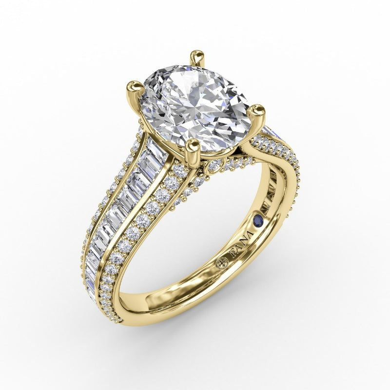 Fana Oval Diamond Solitaire Engagement Ring With Baguettes and Pave