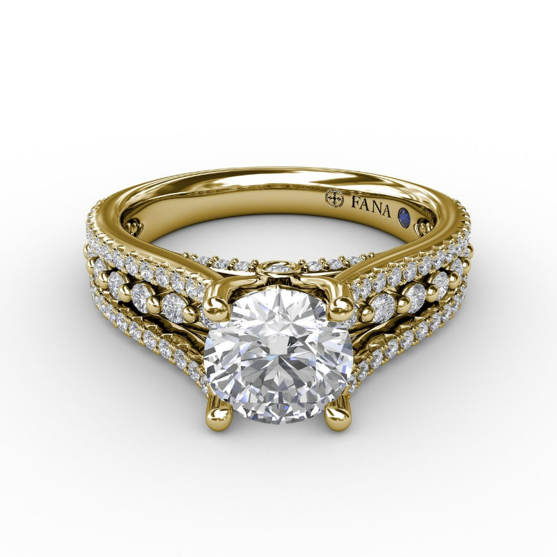 Fana Round Diamond Engagement Ring With Triple-Row Diamond Band