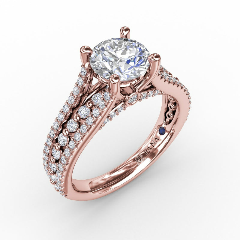 Fana Round Diamond Engagement Ring With Triple-Row Diamond Band