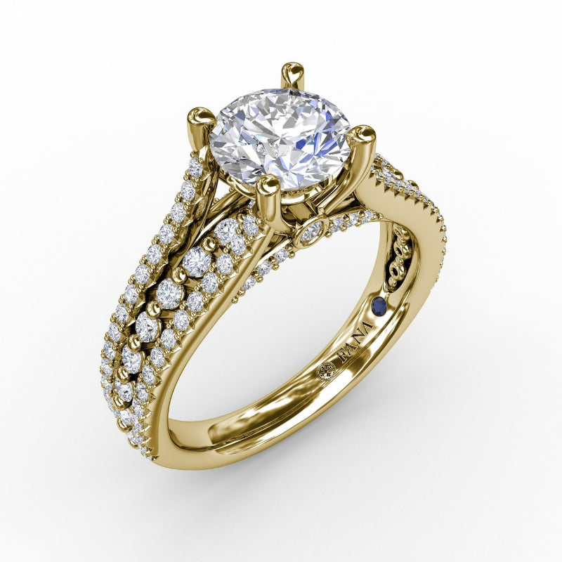 Fana Round Diamond Engagement Ring With Triple-Row Diamond Band