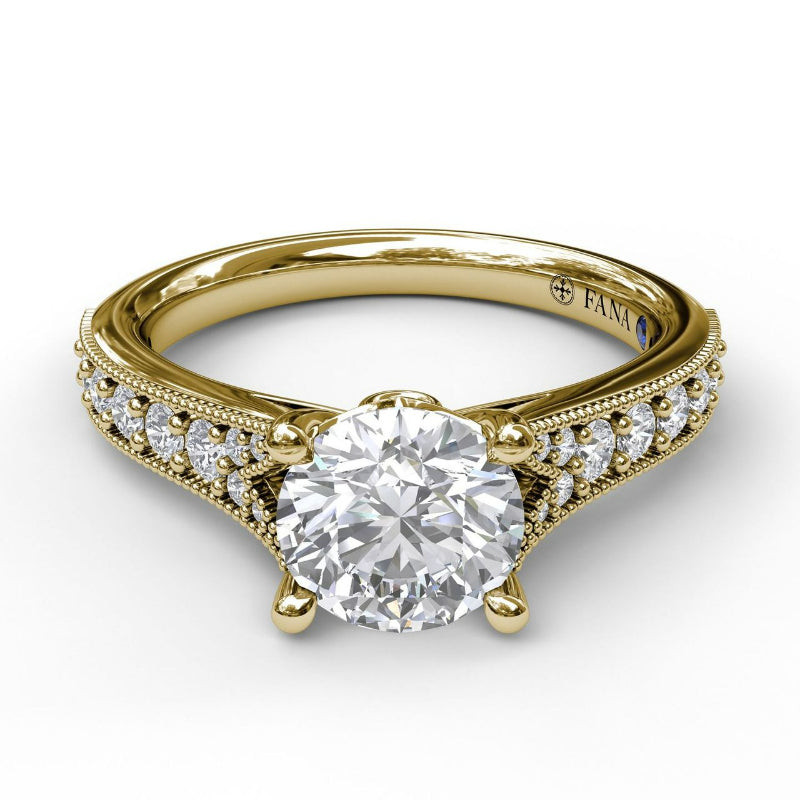 Fana Classic Diamond Engagement Ring with Detailed Milgrain Band