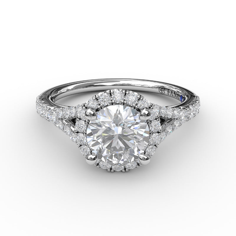 Fana Classic Diamond Halo Engagement Ring with a Subtle Split Band