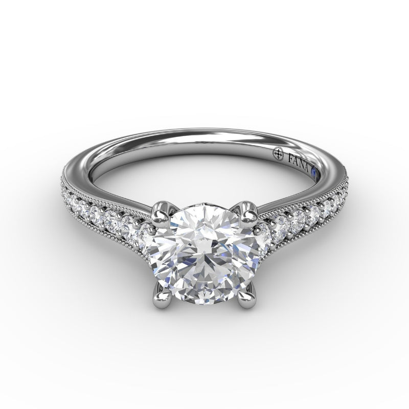 Fana Classic Round Diamond Solitaire Engagement Ring With Milgrain Edge