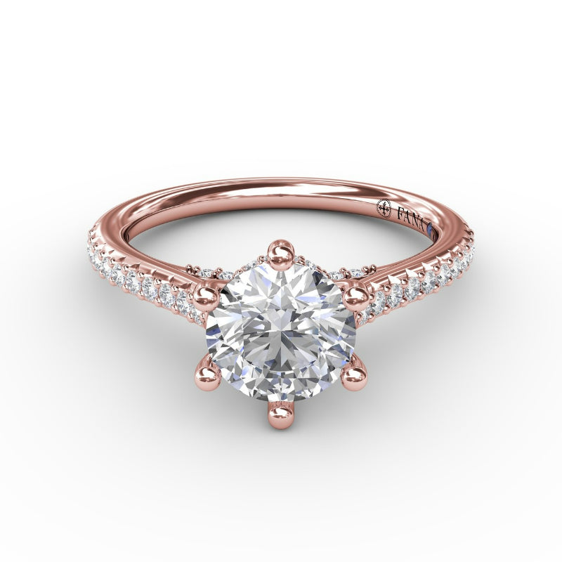 Fana Six - Prong Round Diamond Engagement Ring with 1/2 Diamond Band