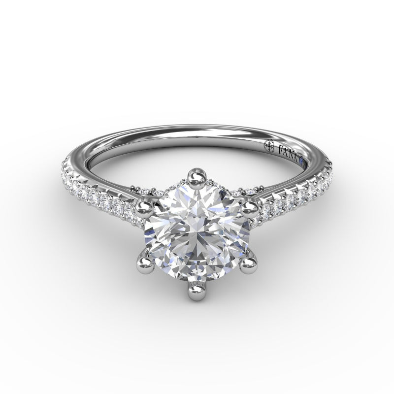 Fana Six - Prong Round Diamond Engagement Ring with 1/2 Diamond Band