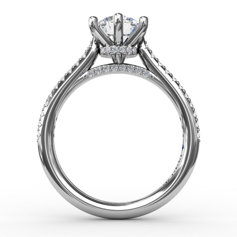 Fana Six - Prong Round Diamond Engagement Ring with 1/2 Diamond Band