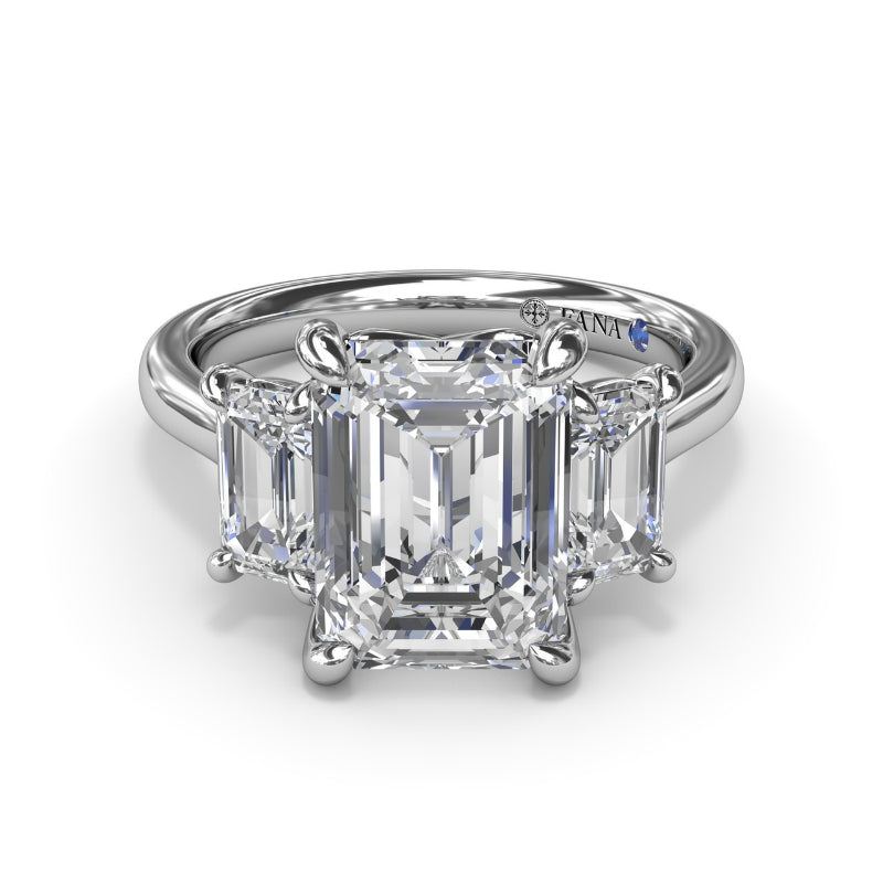 Fana Three Stone Emerald Cut Diamond Engagement Ring