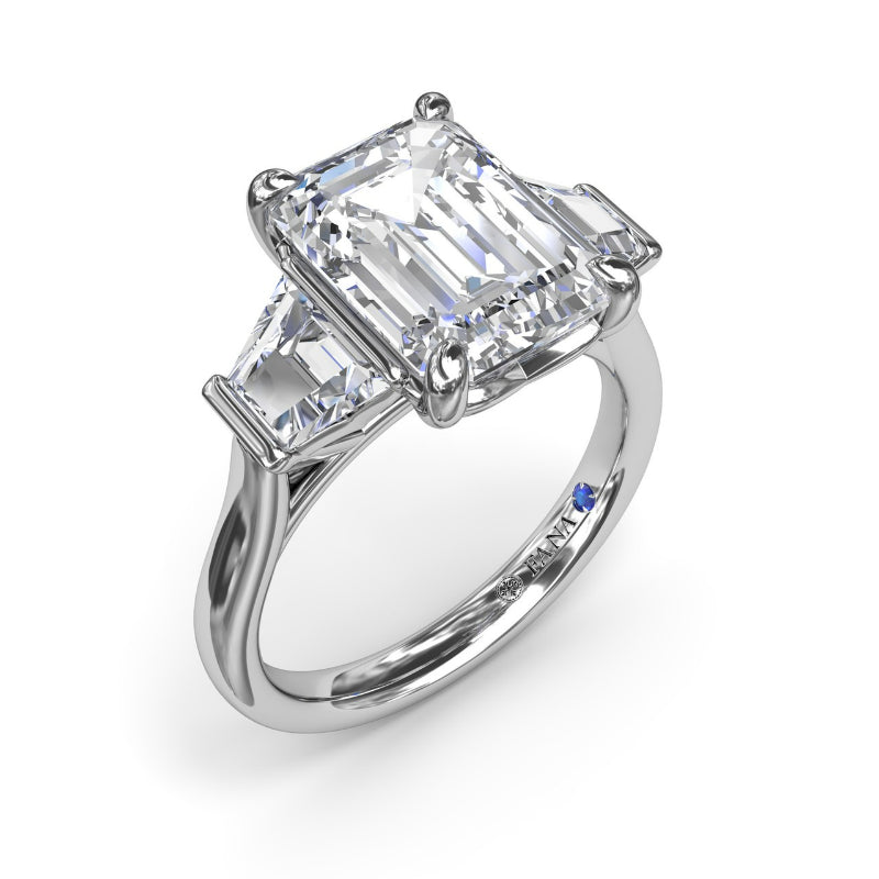 Fana Three Stone Trapezoid Diamond Engagement Ring