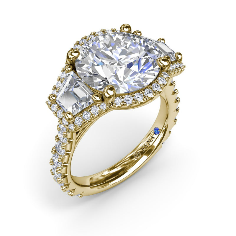 Fana Complete Halo Three Stone Engagement Ring