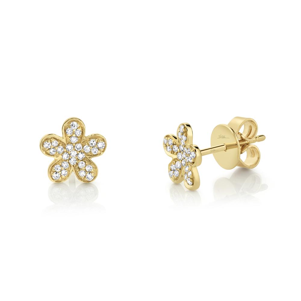 Shy Creation 14k Gold Yellow 0.16Ct Diamond Flower Stud Earring