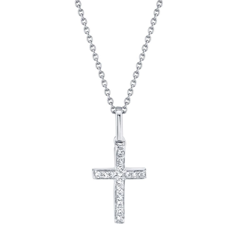 Shy Creation 14k Gold White 0.06Ct Diamond Cross Necklace