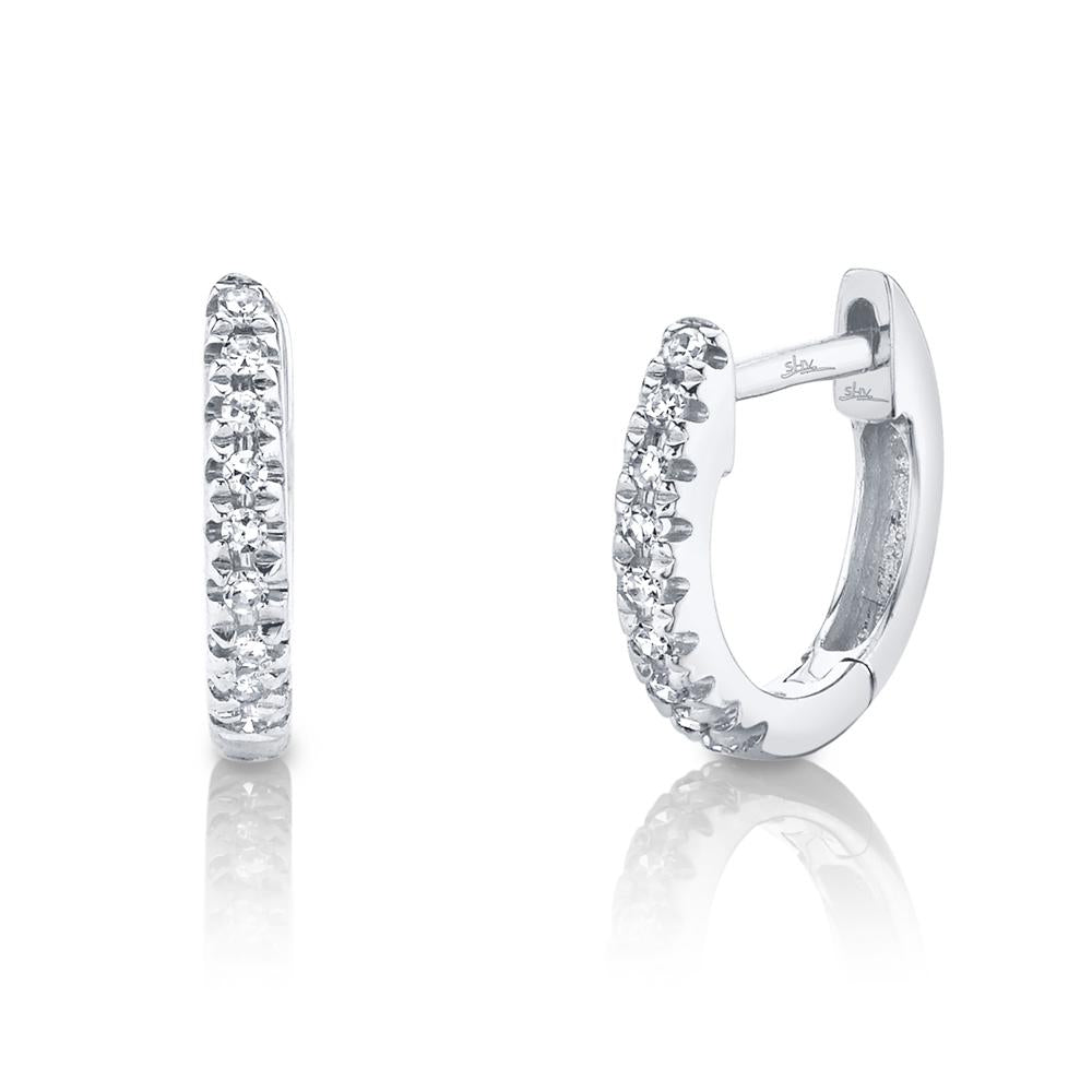 Shy Creation 14k Gold White 0.04 ct. Classic Diamond Huggie Earrings - Mini