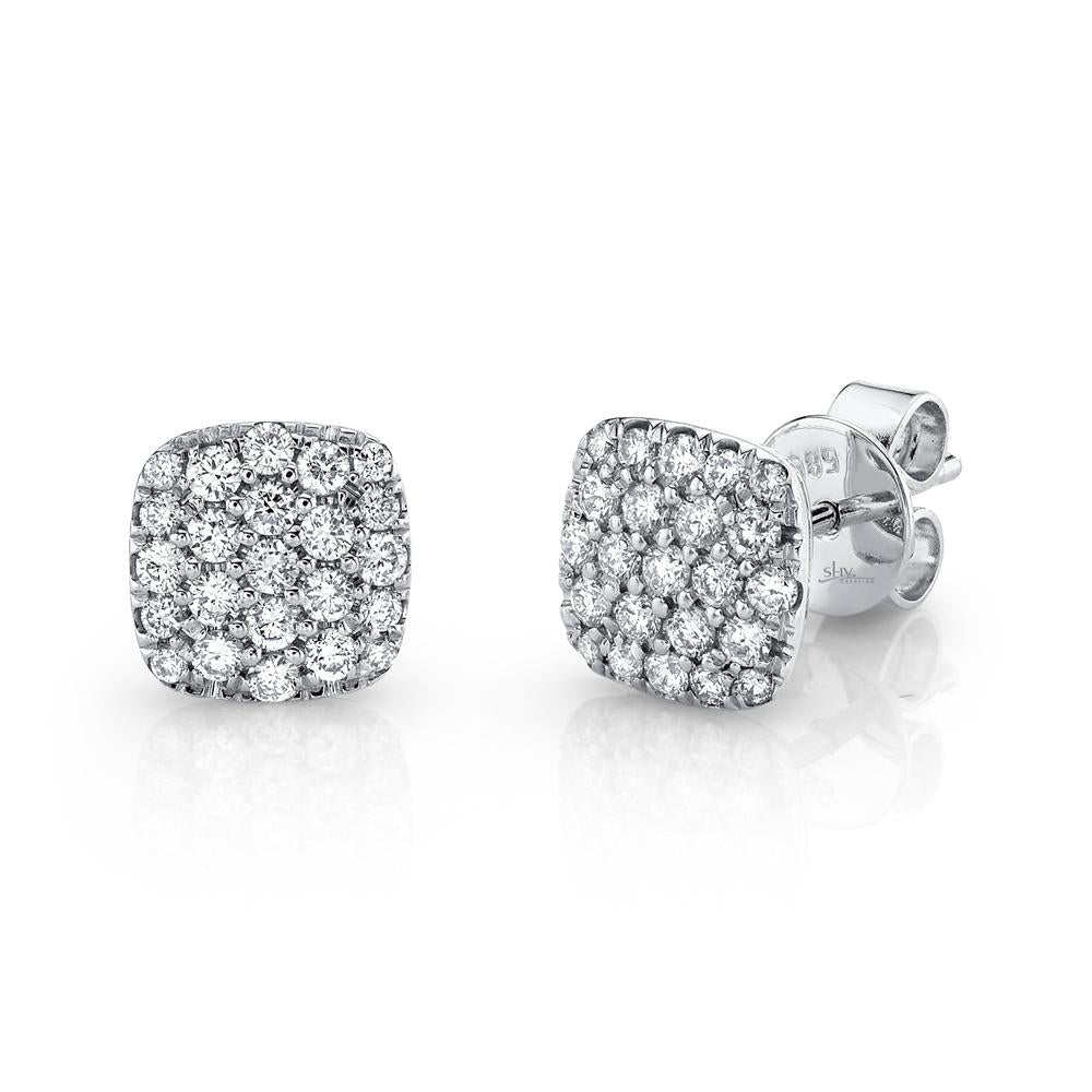 Shy Creation 14k Gold White 0.50Ct Diamond Pave Stud Earring