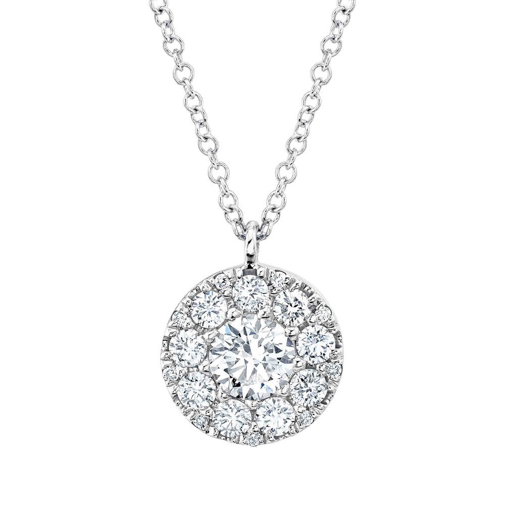 Shy Creation 14k Gold White 0.40Ct-Ctr(Round) 0.35Ct-Side Diamond Cluster Necklace