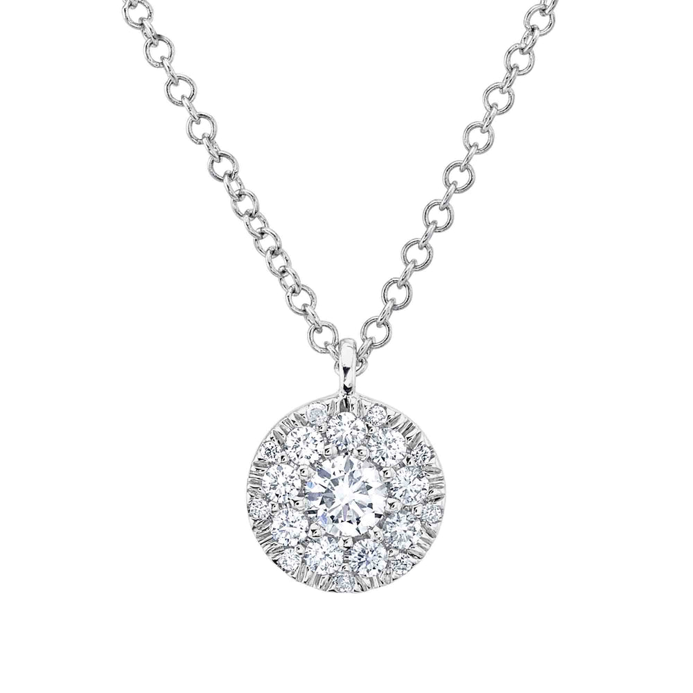 Shy Creation 14k Gold White 0.10Ct-Ctr(Round) 0.13Ct-Side Diamond Cluster Necklace