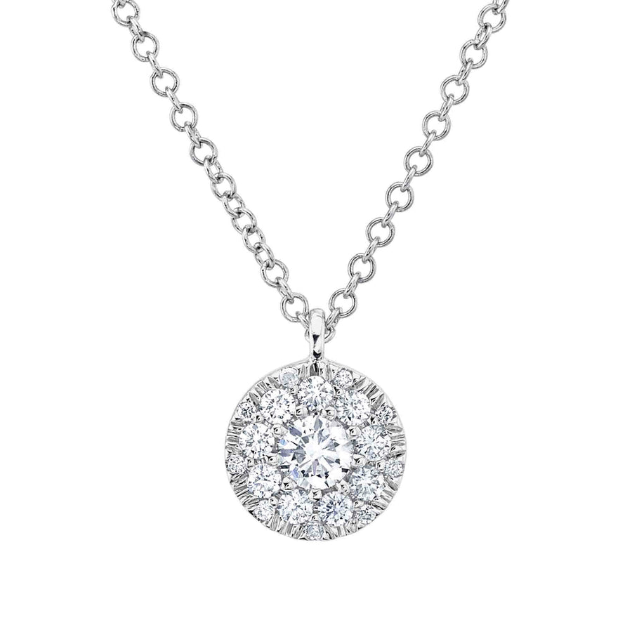 Shy Creation 14k Gold White 0.10Ct-Ctr(Round) 0.13Ct-Side Diamond Cluster Necklace