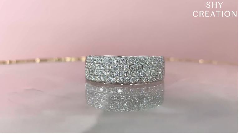 Shy Creation 14k Gold White Carrington 1.32 ct. Diamond Pave Band