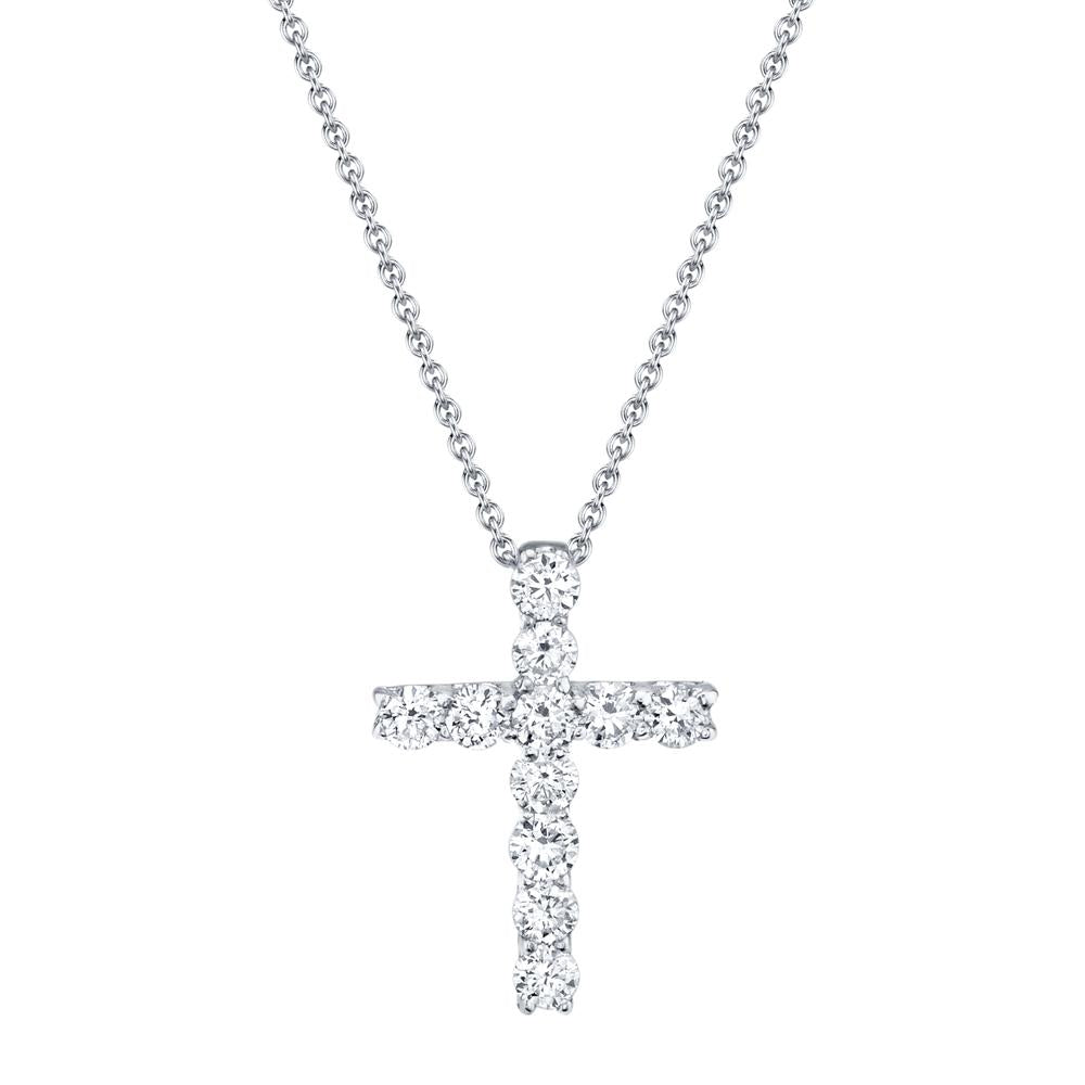 Shy Creation 14k Gold White 0.32Ct Diamond Cross Necklace