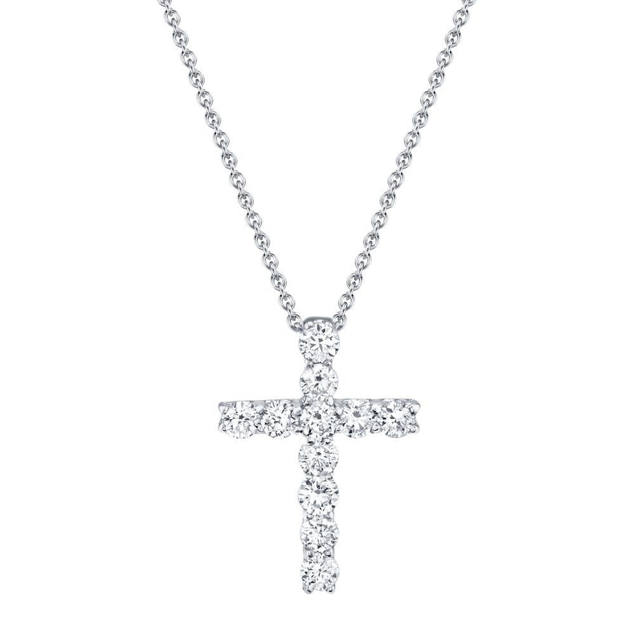 Shy Creation 14k Gold White 0.32Ct Diamond Cross Necklace