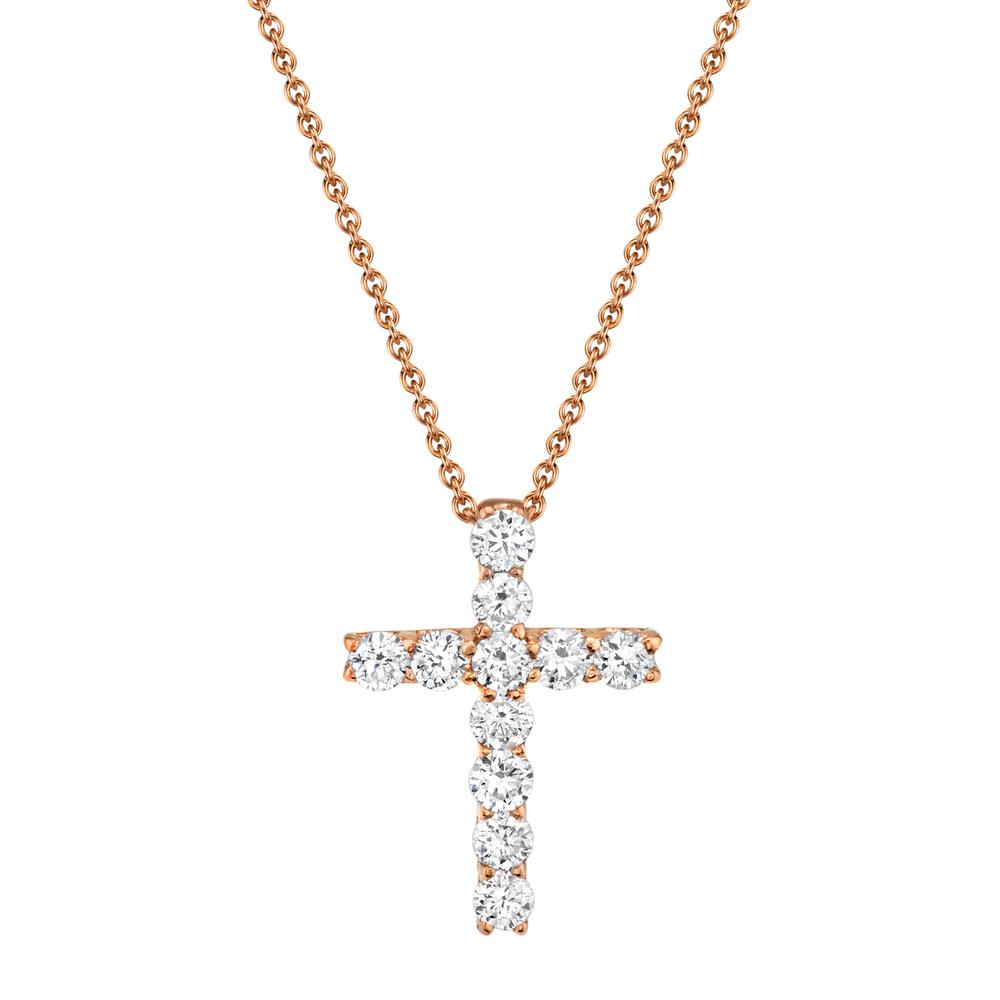 Shy Creation 14k Gold Rose 0.32Ct Diamond Cross Necklace