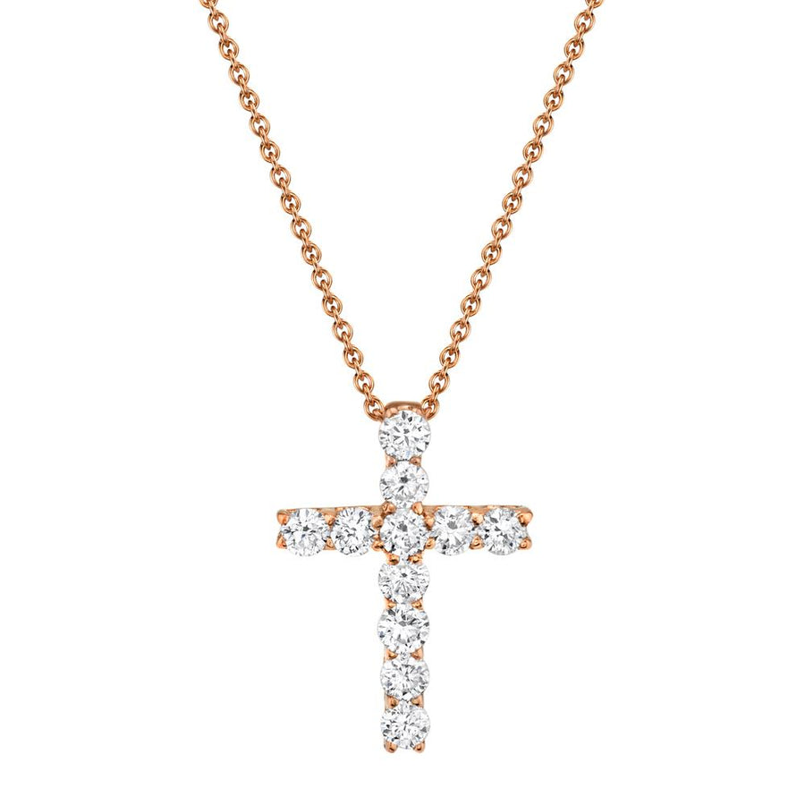 Shy Creation 14k Gold Rose 0.32Ct Diamond Cross Necklace