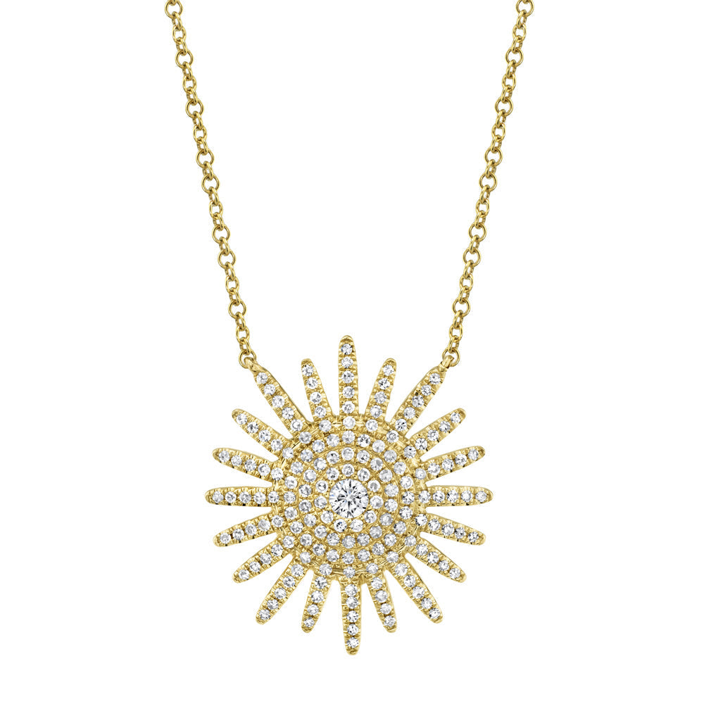 Shy Creation 14k Gold Yellow 0.43Ct Diamond Starburst Necklace