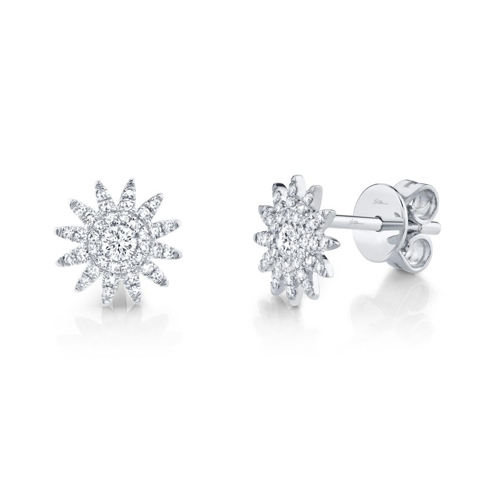 Shy Creation 14k Gold White Aurora 0.24 ct. Diamond Starburst Stud Earring