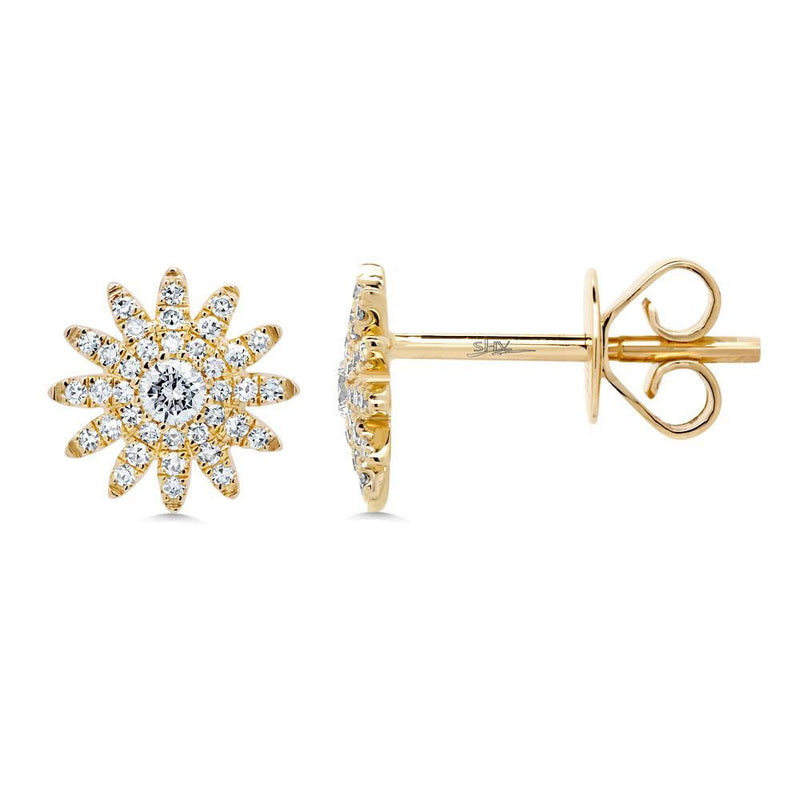 Shy Creation 14k Gold Yellow Aurora 0.24 ct. Diamond Starburst Stud Earring