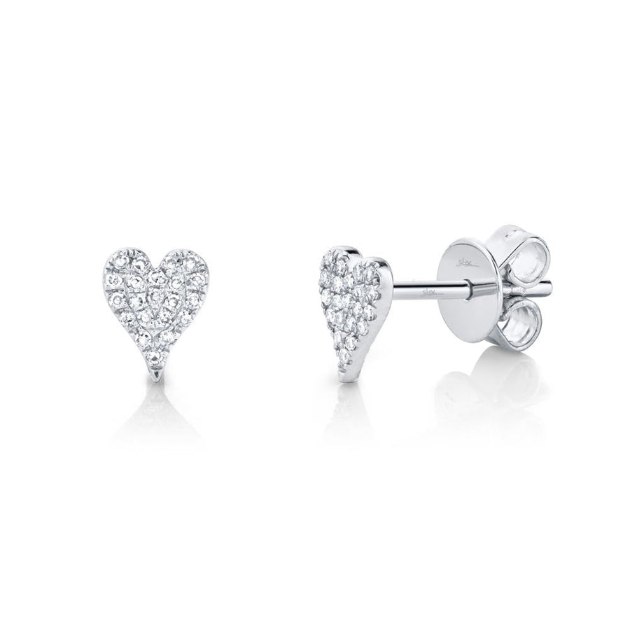 Shy Creation 14k Gold White Amor 0.10 ct. Diamond Pave Heart Stud Earrings - Mini