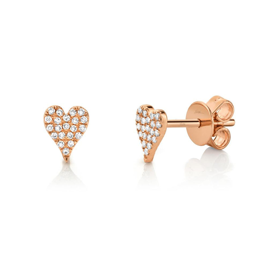 Shy Creation 14k Gold Rose Amor 0.10 ct. Diamond Pave Heart Stud Earrings - Mini