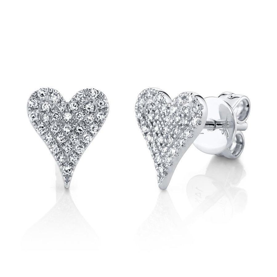 Shy Creation 14k Gold White Amor 0.14 ct. Diamond Pave Heart Stud Earrings