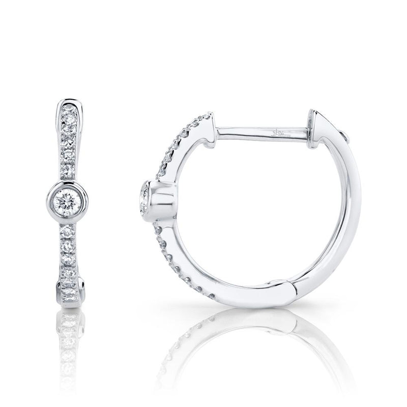 Shy Creation 14k Gold White 0.13Ct Diamond Bezel Hoop Earring