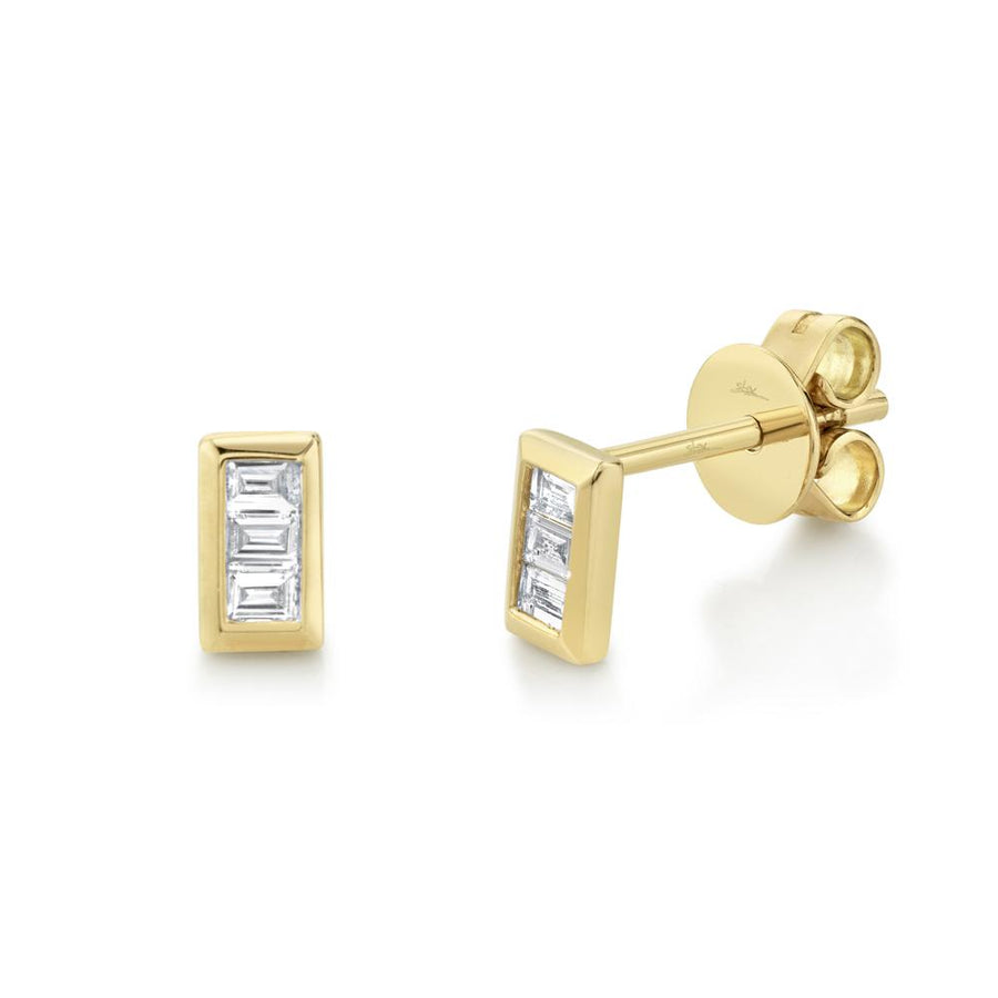 Shy Creation 14k Gold Yellow 0.15Ct Diamond Baguette Stud Earring