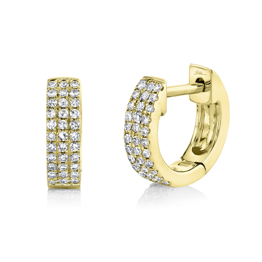 Shy Creation 14k Gold Yellow 0.17Ct Diamond Pave Mini Huggie Earring