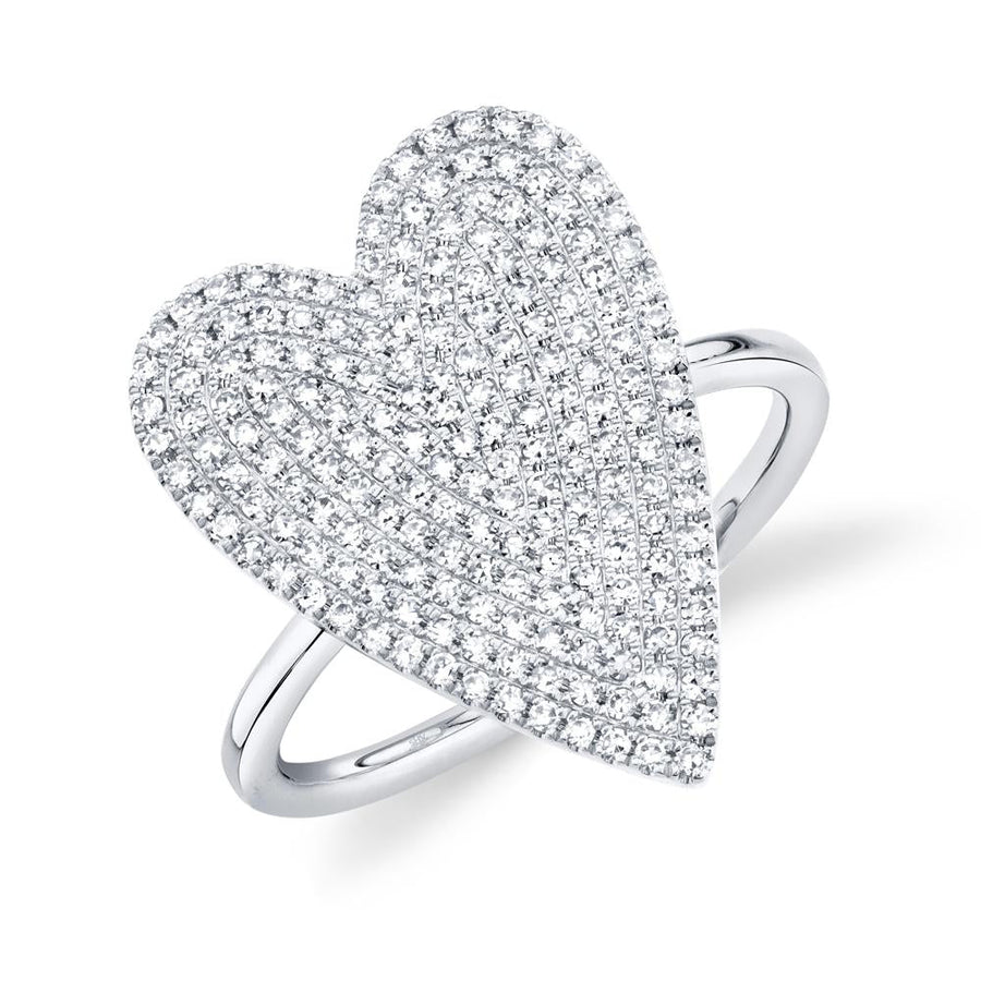 Shy Creation 14k Gold White Amor 0.56 ct. Diamond Pave Heart Ring - Large