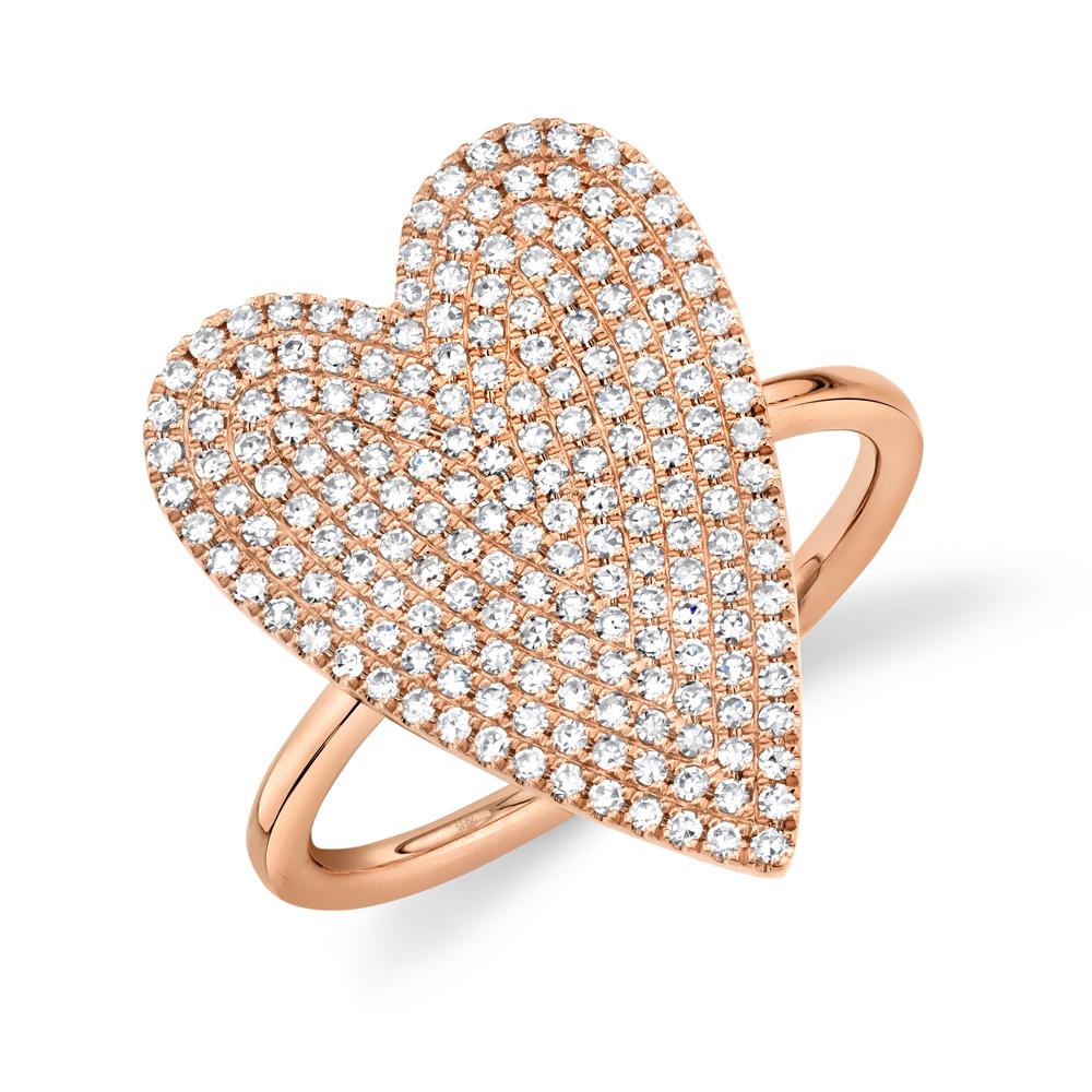 Shy Creation 14k Gold Rose Amor 0.56 ct. Diamond Pave Heart Ring - Large