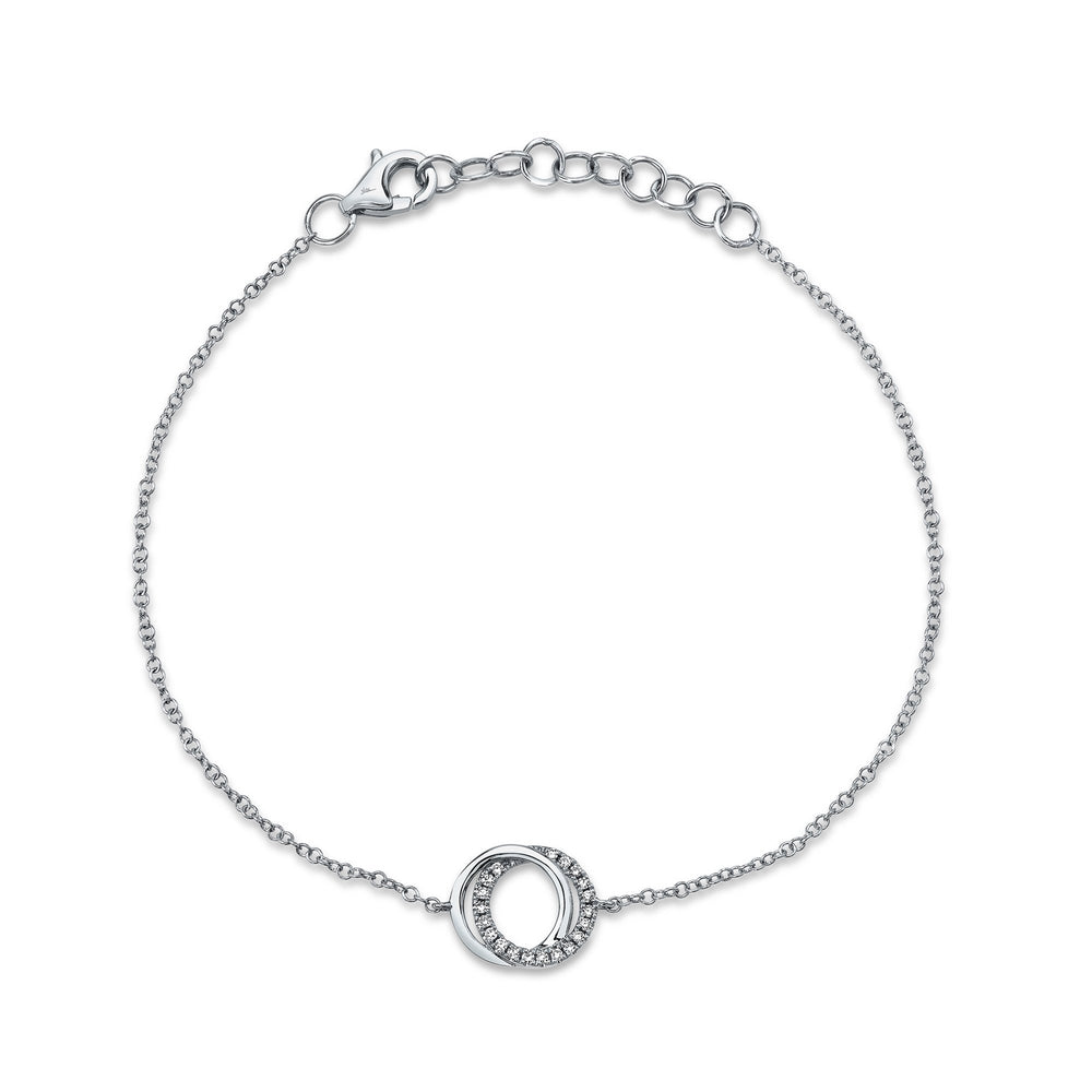 Shy Creation 14k Gold White 0.07Ct Diamond Love Knot Circle Bracelet