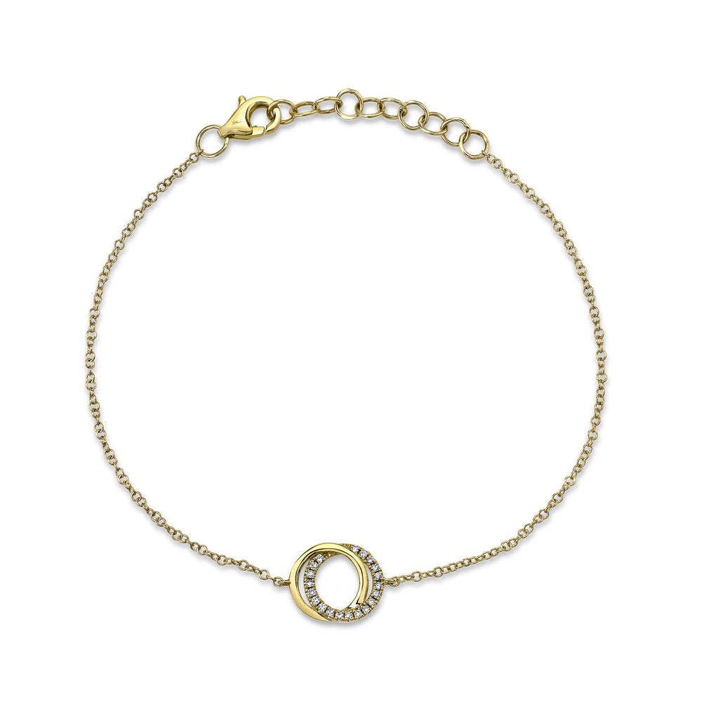 Shy Creation 14k Gold Yellow 0.07Ct Diamond Love Knot Circle Bracelet