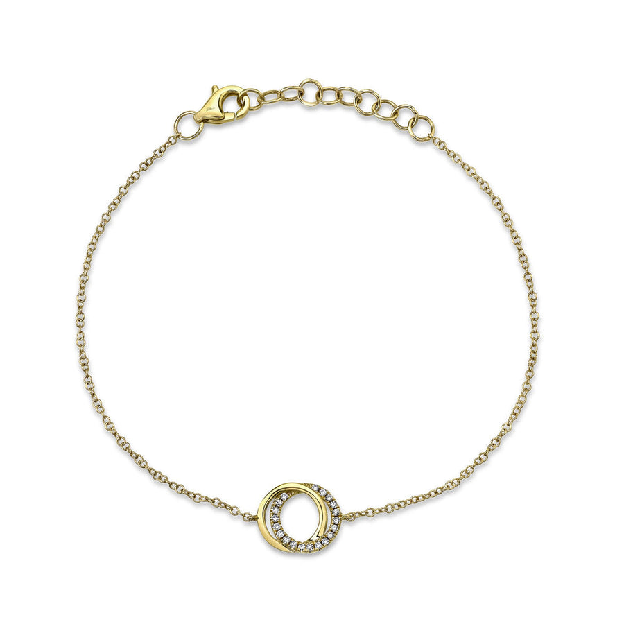 Shy Creation 14k Gold Yellow 0.07Ct Diamond Love Knot Circle Bracelet