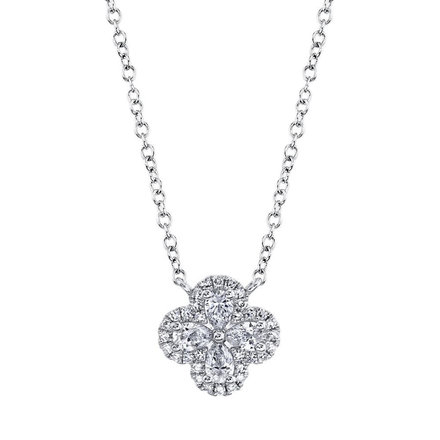 Shy Creation 14k Gold White 0.41Ct Diamond Clover Necklace